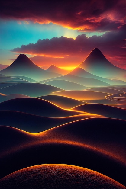 Unusual desert dunes under a contrasting saturated sky