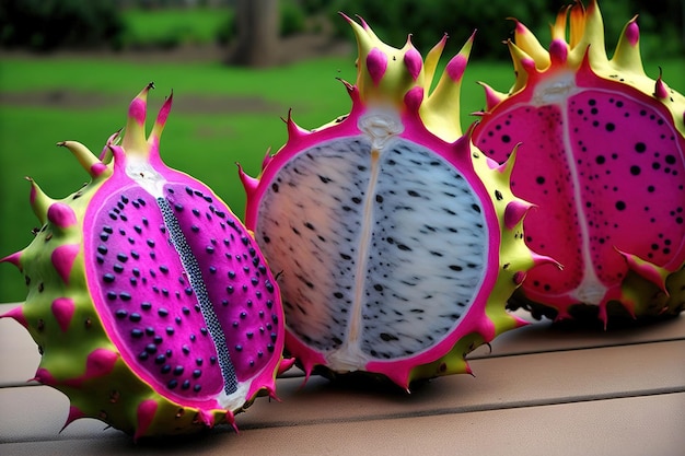 Unusual fruit pitaya or dragonfruit is delicious and nutritious lovely hues both inside and outside