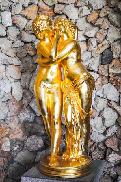 Unusual golden sculpture in an old castle.