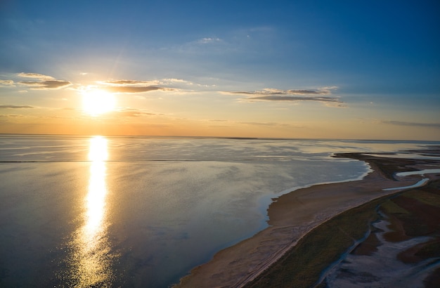 Unusual islands on a brilliant lake and top view