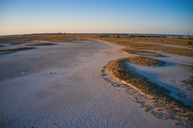 Unusual islands on a magnificent lake and drone camera view