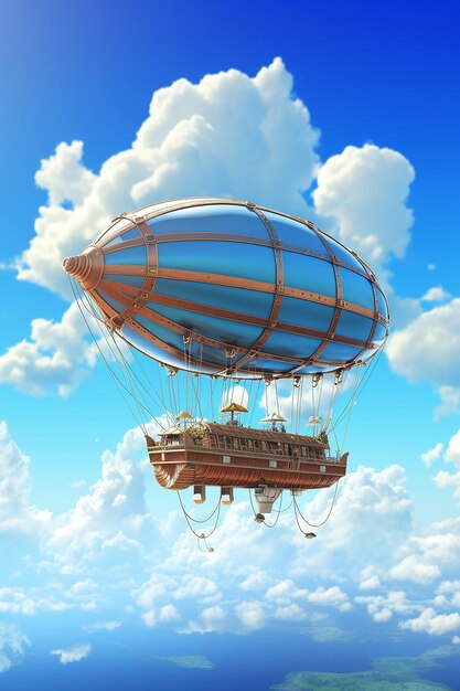 Photo unusual magic hot airship flies in the blue sky