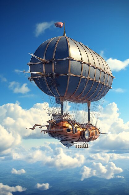 Photo unusual magic hot airship flies in the blue sky