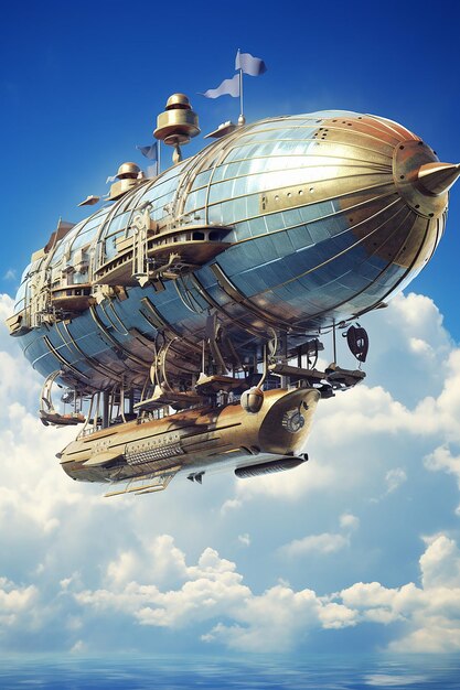 Photo unusual magic hot airship flies in the blue sky