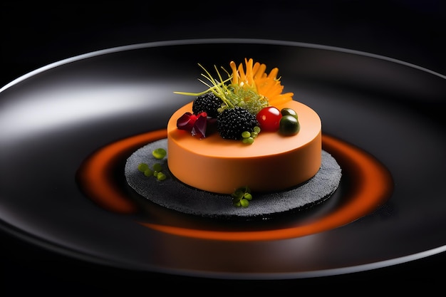 unusual molecular gastronomy dish on a black plate