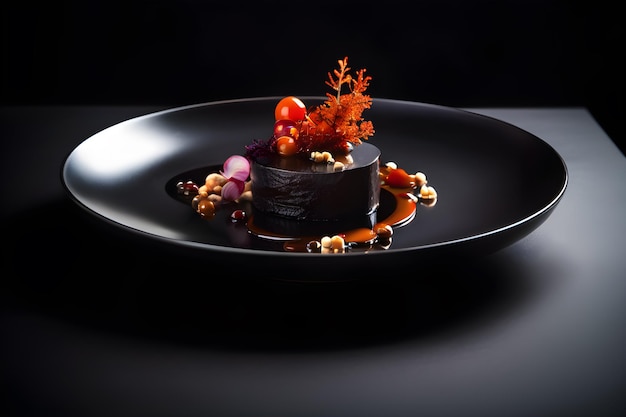 unusual molecular gastronomy dish on a black plate