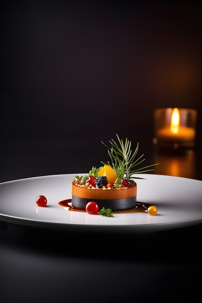 Photo unusual molecular gastronomy dish on a white plate