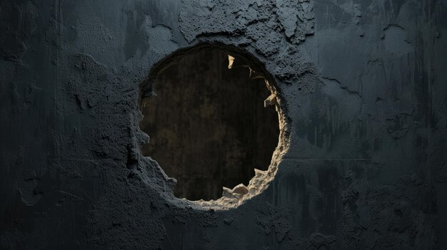 Unusual perspective with a wall featuring a mysterious hole sparking curiosity and imagination