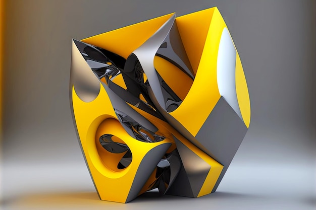 Unusual shape of object in yellow and gray color d abstract