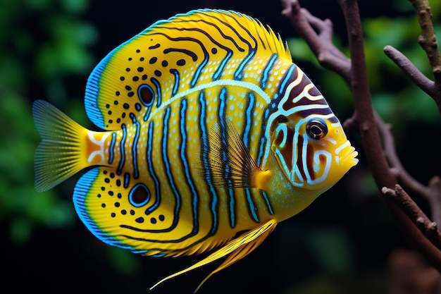 Photo unusual tropical aquarium fish underwater world
