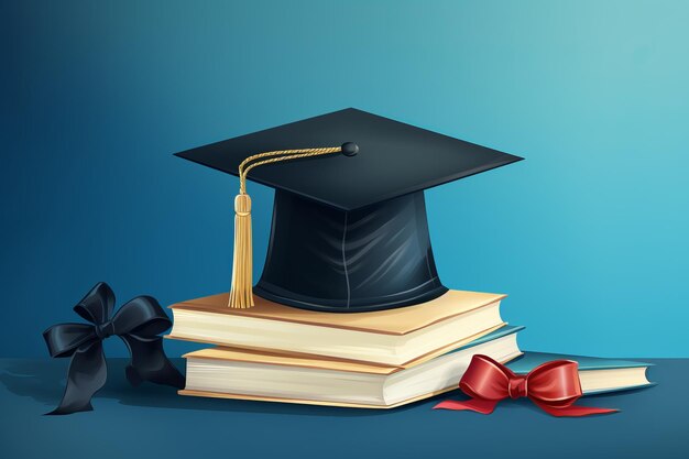 Unveiled Achievement Diploma Graduation Hat en Boeken omarmen succes op blauw doek