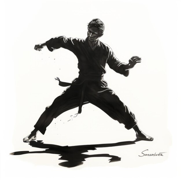 Photo unveiling the artistry salutation to hajime in kung fu a captivating journey of full black silhoue