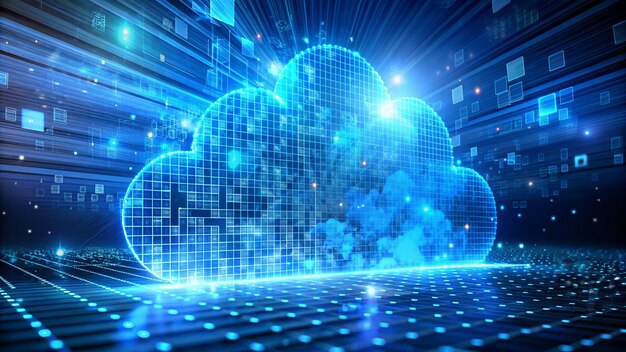 Photo unveiling the future futuristic blue cloud pixel transformation