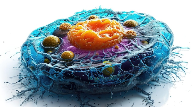 Foto svelando le complessità della struttura della cellula umana un viaggio nel regno microscopico delle membrane organellari e del materiale genetico decifrando il complesso disegno della vita