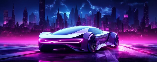 Photo unveiling urban futurism a futuristic car amidst neon lights