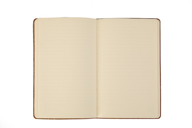An unwritten page of a notebook on white background