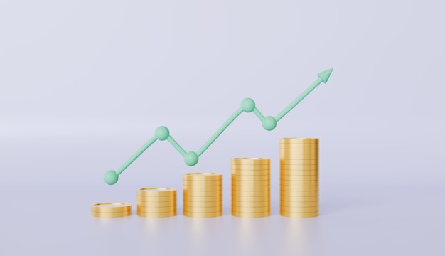 up arrow and coin stacks financial success and growth concept