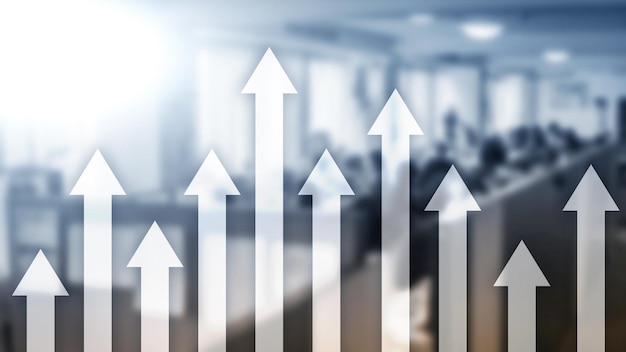 Up arrow graph on skyscraper background Invesment and financial growth concept