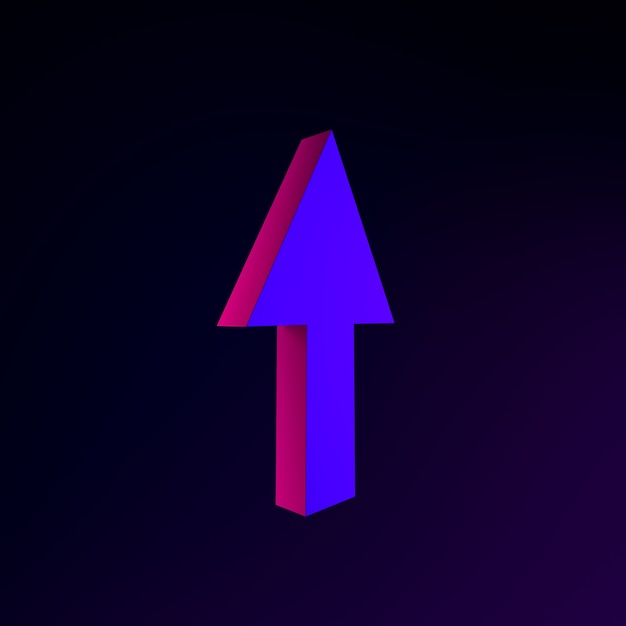 Up arrow neon icon. 3d rendering ui ux interface element. Dark glowing symbol.