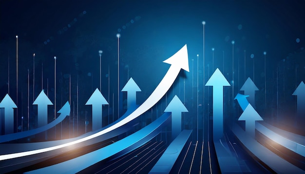 Фото Стрелки вверх на темно-синем фоне с одной большой стрелкой развитие роста бизнеса