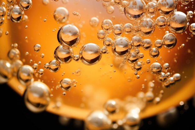 Up close view of bubbles in a champagne glass