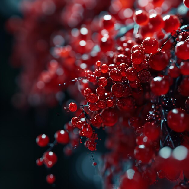 Foto una vista ravvicinata di un arbusto coperto di acqua e rami di bacche rosse generative ai