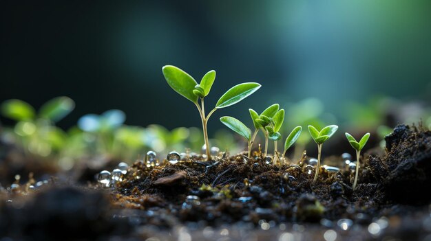 Up close A young plant is developing against a green backdrop GENERATE AI