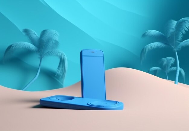 アップパームフォン夏創造的な海モックホリデーコンセプト砂サイバー生成AI