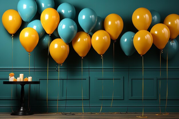 Up up and away teal turquoise and yellow balloons floating against the skyup up and away tealu