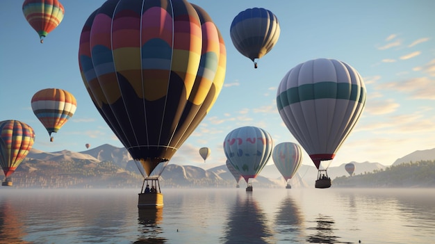 Up Up and Over the Sea Colorful Hot Air Balloons Soaring