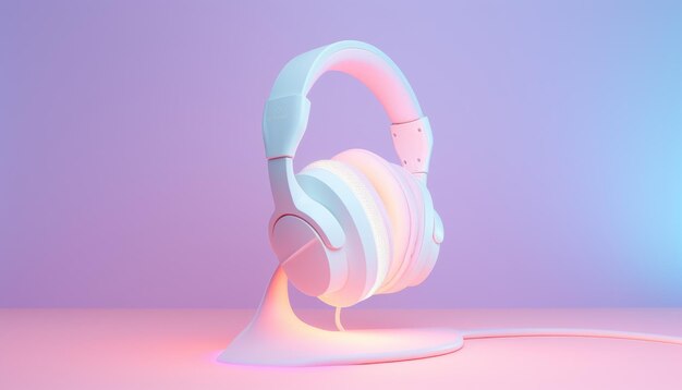 Upbeat headset 3d icon in neon colors pastel backdrop