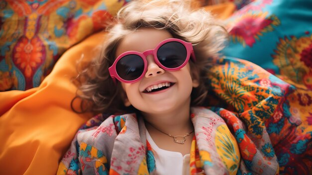 Photo a upbeat and humorous infant sporting fashionable brightly colored sunglasses generative ai