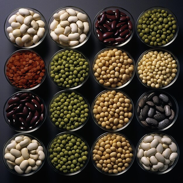 Photo upclose elegance various beans arranged in a captivating composition