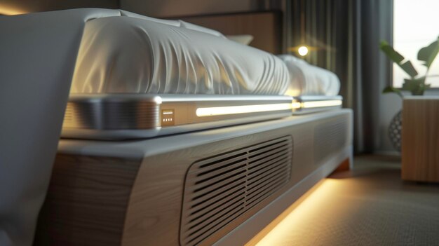 An upclose image of a ventilation system built into the bed which automatically adjusts to keep the