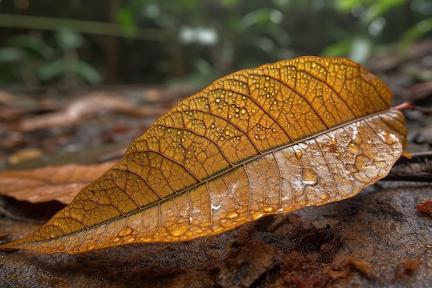 Upclose view of fallen leaf with intricate details visible created with generative ai