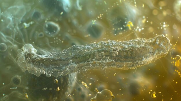 Близкий взгляд на микроскопическую амебу ее одноклеточное тело скользит по поверхности