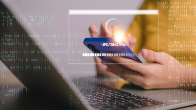 update the software and install a new version system on the computer the upgrade program business technology internet loading bar with installing the update for the quality better
