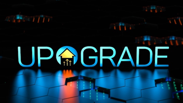 UPGRADE digital concept banner Updating software smartphone downloading a new version cyber technology 3D render