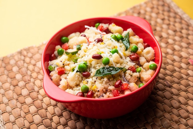 Upma, uppumavu or uppittu is Indian popular breakfast dish, most common in South and Maharashtra