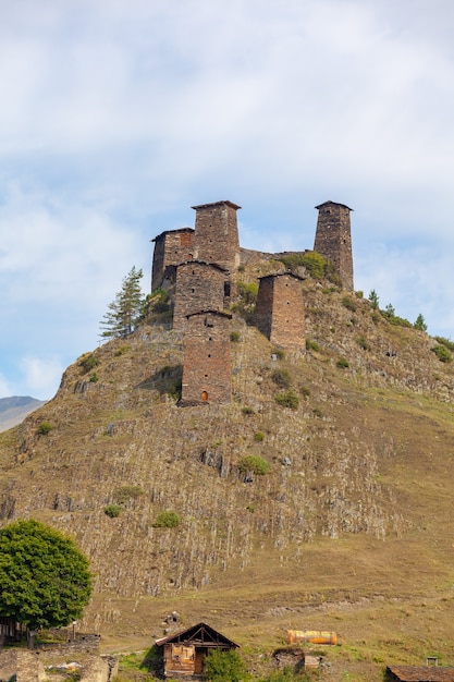 The Upper Omalo village and the fortress Keselo. Travel to the Georgia. Caucasus