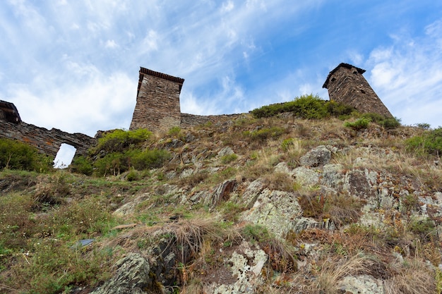 The Upper Omalo village and the fortress Keselo. Travel to the Georgia. Caucasus