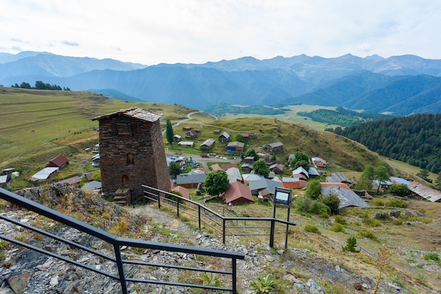 The Upper Omalo village and the fortress Keselo. Travel to the Georgia. Caucasus