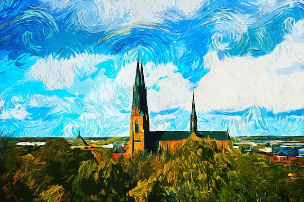 Фото Пейзаж с масляной краской в уппсале, швеция