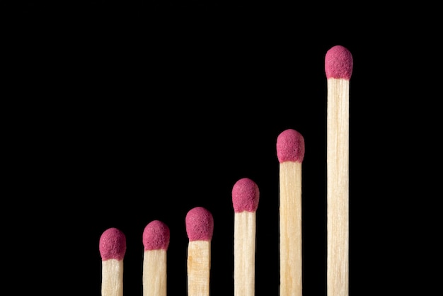 Uprise graph made of matches. Concept of positive statistics, chart, growth