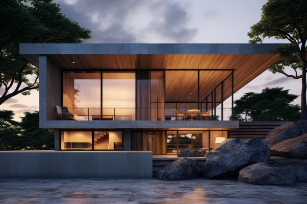 Photo upscale modern sunny house generate ai