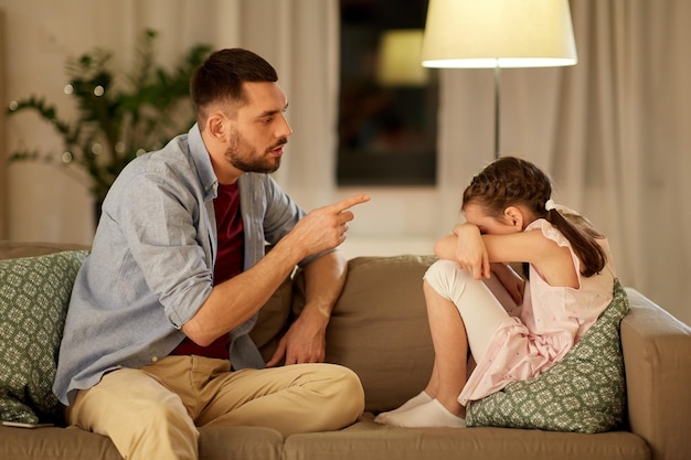 upset or feeling guilty girl and father at home