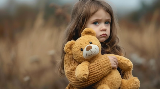 Foto ragazza sola e sconvolta con un orsacchiotto che guarda lontano.