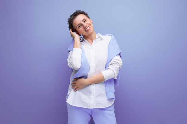 Upset pensive young dark haired woman with short haircut