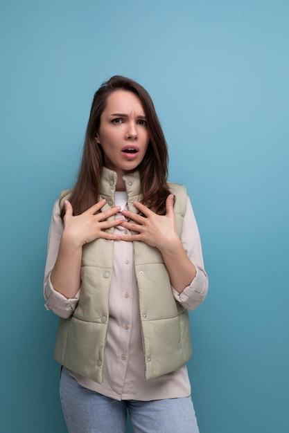 Upset sad brunette young woman at a loss