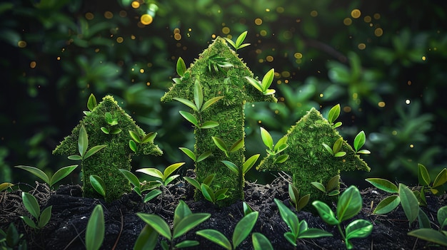 生態系に優しい進歩を象徴する 茂った緑の草で作られた 上向きの矢